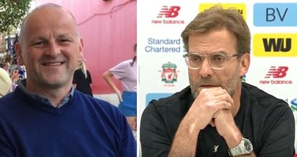 Jurgen Klopp wears an Irish tricolour in support of the injured Liverpool fan, Sean Cox