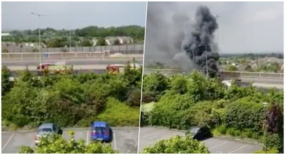 VIDEO: Bin lorry on fire on M50 is causing serious delays