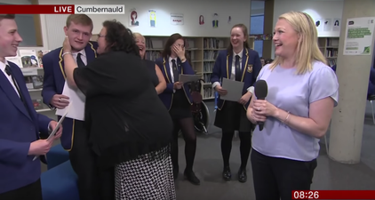 Student mortified by his mam kissing him on live TV after getting his exam results