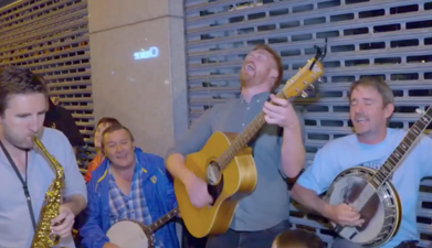 This massive singalong to Dirty Old Town on the streets of Louth is trad music at its very best