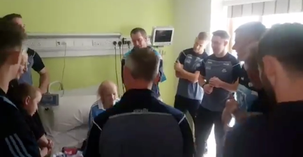 WATCH: Dublin footballers join Dubs superfan for a sing-song at Crumlin children’s hospital