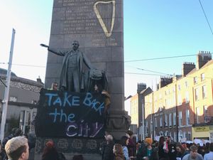 Sit-down protest occupying O’Connell Street for evicted housing activists