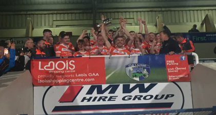 PICS: A stretcher wasn’t going to stop this Laois hurler celebrating with his team