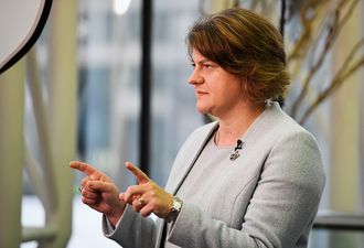 DUP leader Arlene Foster tells interviewer her line on the Irish border is “blood red”