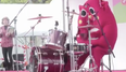 WATCH: Cuddly mascot rocking the absolute f**k out of these drums is bloody hilarious