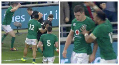Relive the glorious moment of pure passion from Johnny Sexton as he drives the All Blacks into touch
