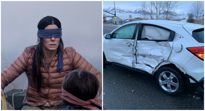 Teen crashes their car while doing the Bird Box challenge