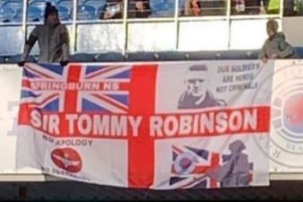 PIC: Outrage sparked after ‘Sir Tommy Robinson’ banner unfurled by Rangers fans