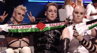 Staff at the Eurovision remove Palestine flags being displayed by Iceland’s contestants