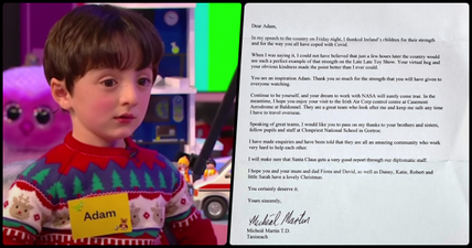 Taoiseach hails Adam King as an “inspiration” in personal letter to the hero of the Late Late Toy Show
