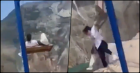 Two women escape with minor injuries after terrifying fall from swing on 6,300ft cliff edge in Russia