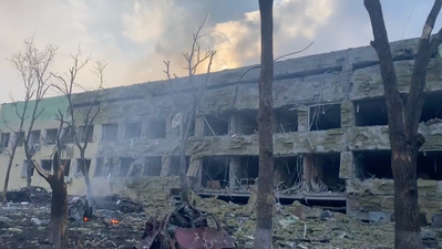 Ukrainian children buried under rubble as Russian airstrike wipes out hospital