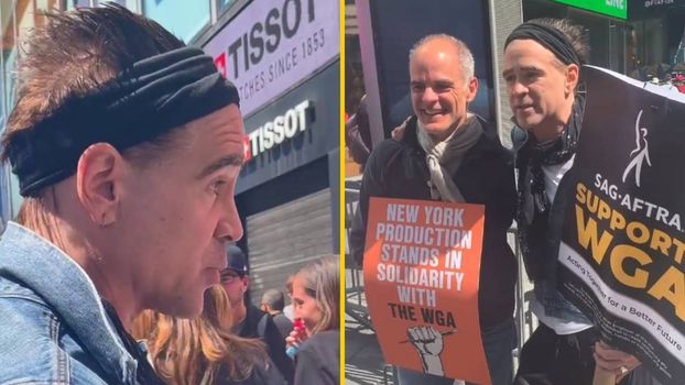 Colin Farrell writers strike rally