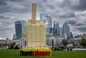 Middle finger made of dollars flips off richest one per cent to mark release of Dumb Money