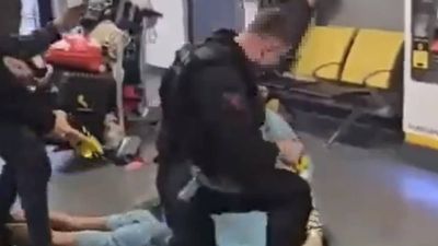 Police officer stamps on suspect’s head in violent footage at UK airport