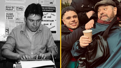 Kneecap pay poignant tribute to Gearóid Ó Cairealláin, Móglái Bap’s father, at Belfast gig