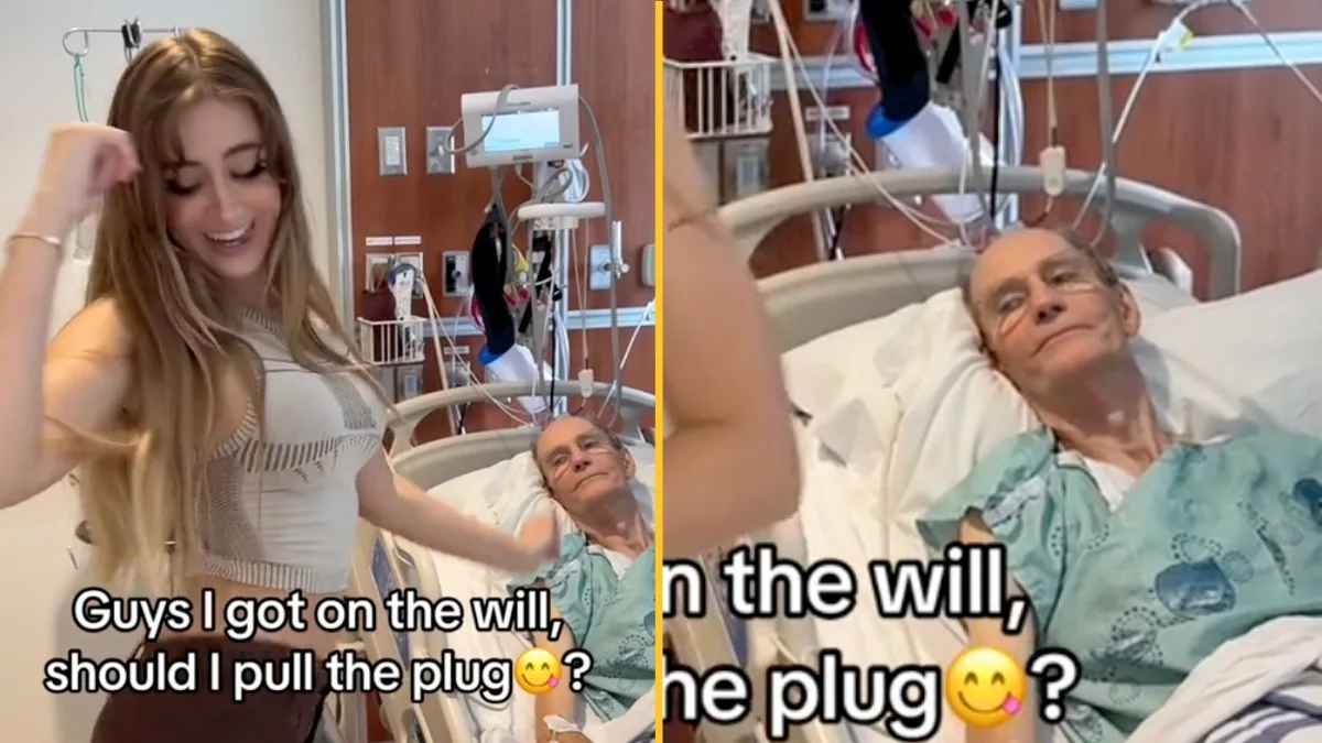 Model slammed for dancing next to elderly boyfriend’s hospital bed as he puts her on his will